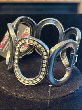 Gunmetal Oval Stretch Bracelet with Crystal Accents